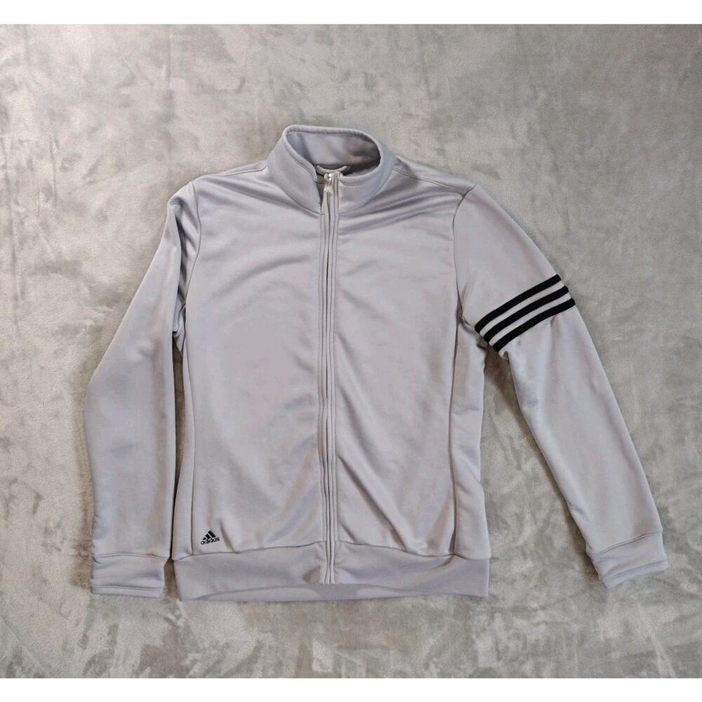 Adidas ClimaLite Womens Large Gray 3 Black Stripes Full Zip Jacket Golf Running